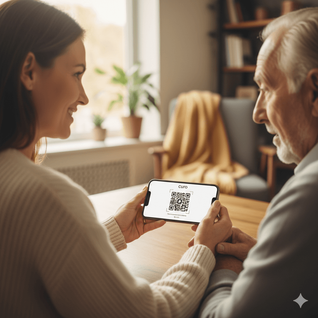 Person scanning QR check on phone